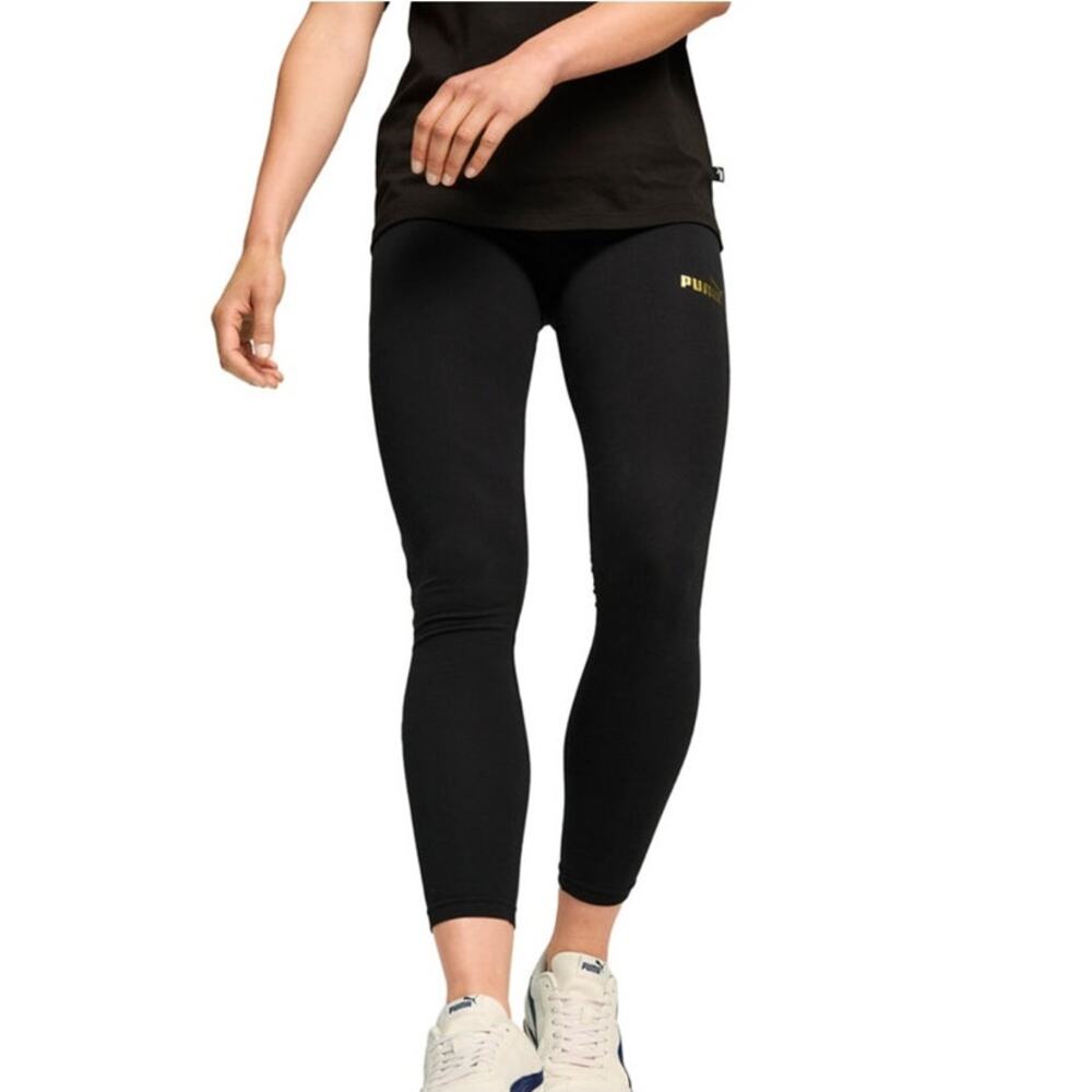 NWT PUMA Women's Metallic Contrast-Tape Leggings Workout Black XL